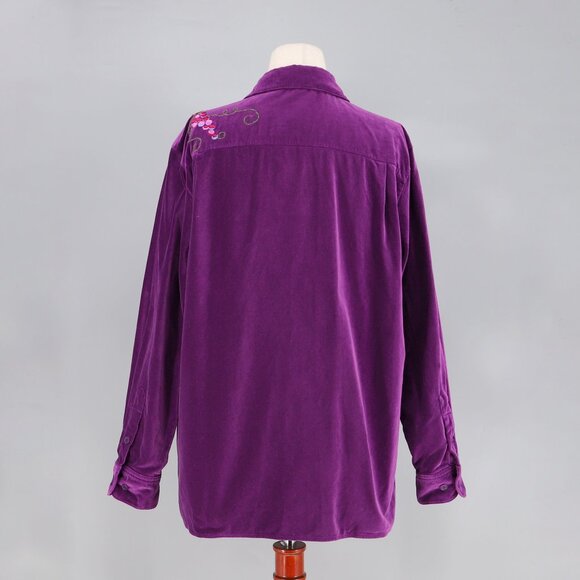 VINTAGE THE QUACKER FACTORY Velvet Grape Embroidery Button Down Shirt Size 1X - Picture 4 of 7